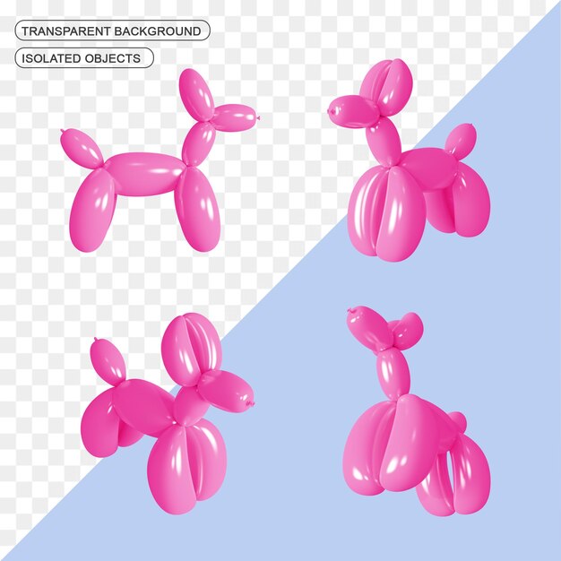 PSD pink balloon twisted in the shape of a dog on a transparent background