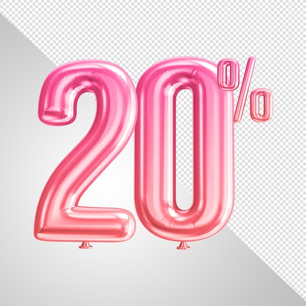 A pink balloon with 20 % in the shape of a balloon.
