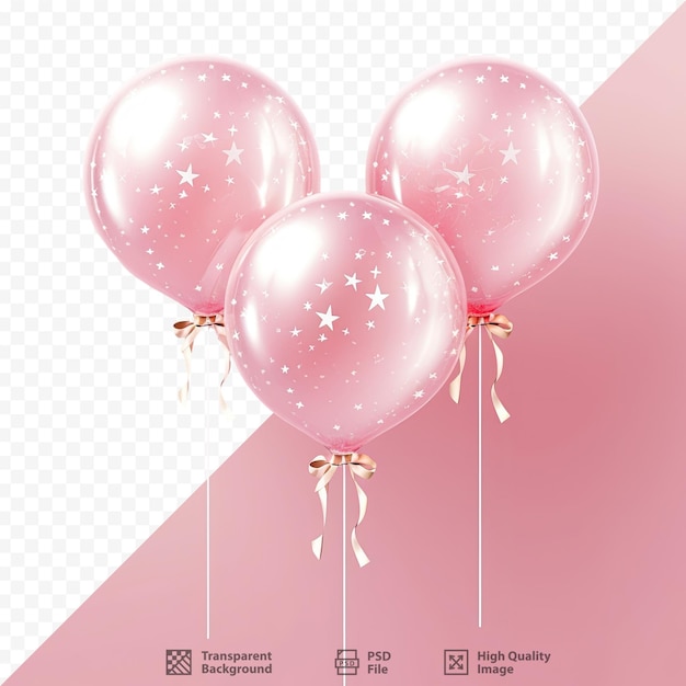 a pink balloon with gold stars and a gold ribbon on it.