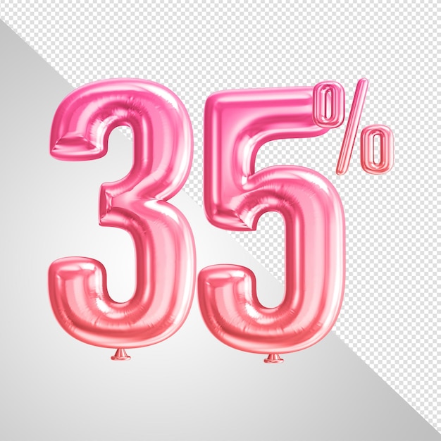 Pink balloon with the number 35 percent.