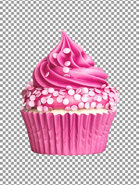 PSD pink birthday cupcake isolated on transparent background