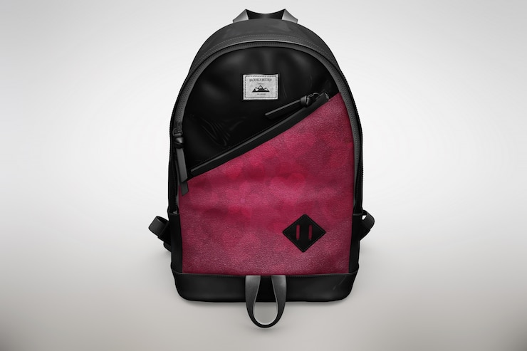 PSD pink and black bagpack mock up