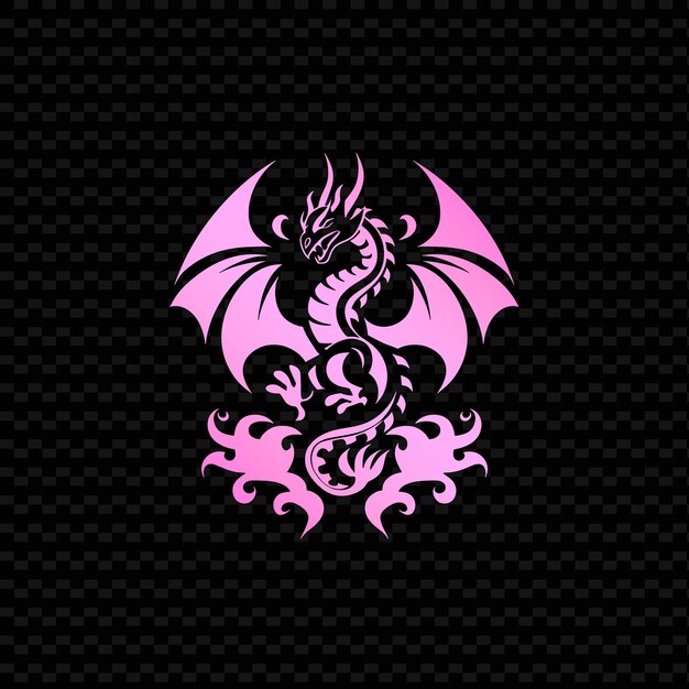 A pink and black logo with a dragon on it