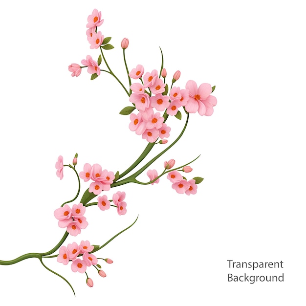 PSD pink blooming flower branch illustration transparent background