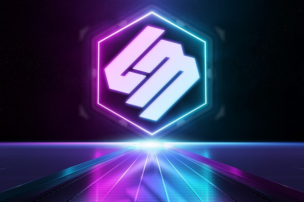 Logo mockup con luce al neon riflettente rosa e blu