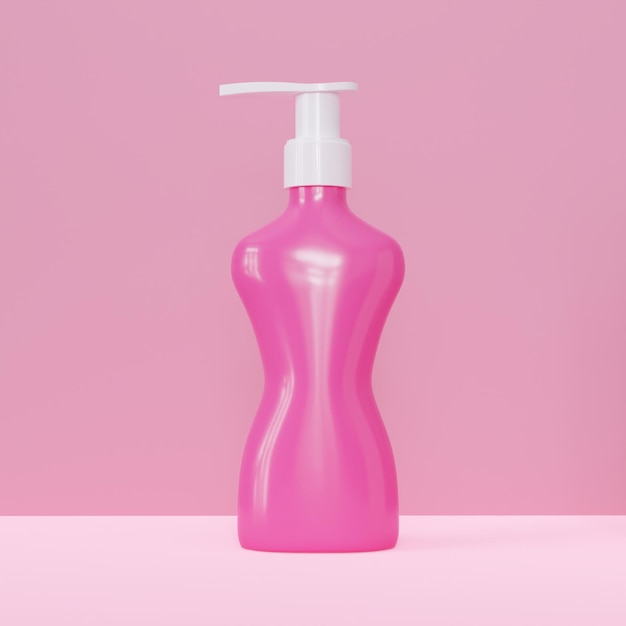 Una bottiglia rosa di sapone per le mani con un tappo bianco.
