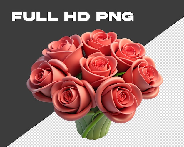 PSD pink bouquet of roses 3d icon full hd png