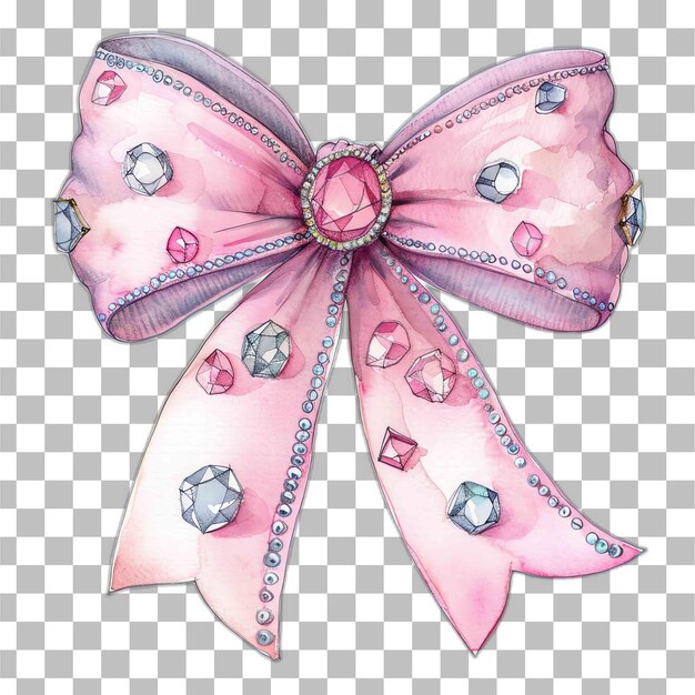 PSD pink bow with gems watercolor nursery