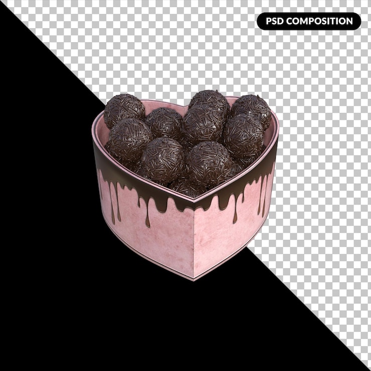 PSD 粉紅色盒子和巧克力球隔離 3d 渲染
