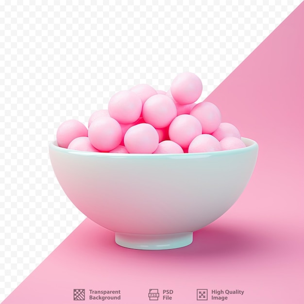 PSD pink bubble gum in a small bowl alone on a black surface