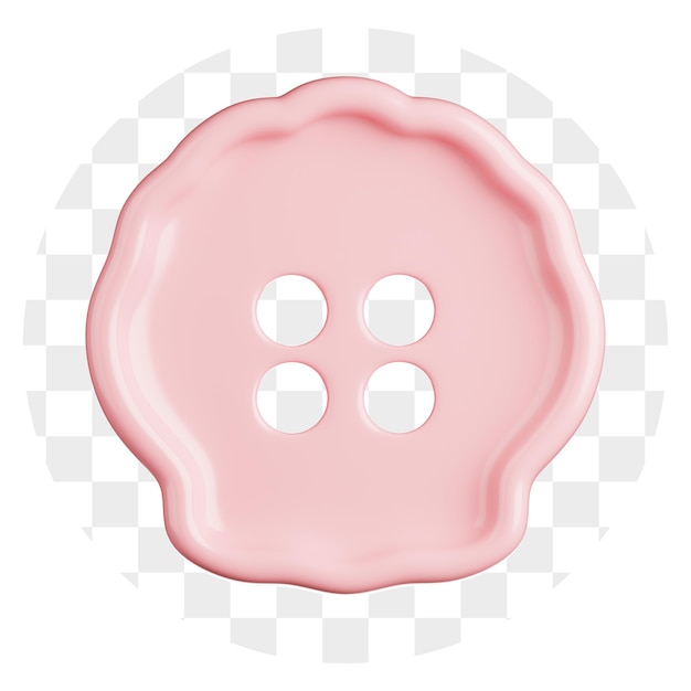 Pink button with four holes and a wavy edge isolated on a transparent background