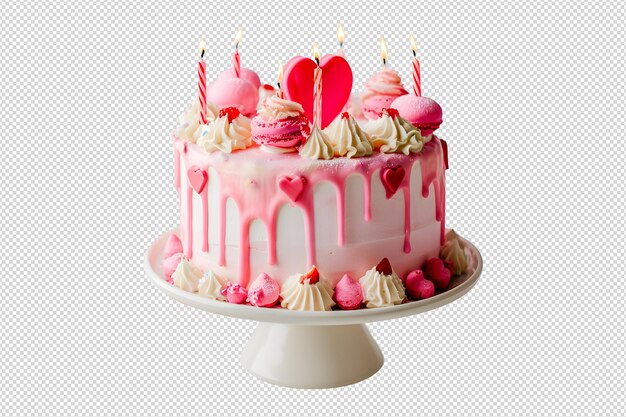 Pink cake with candles and heart