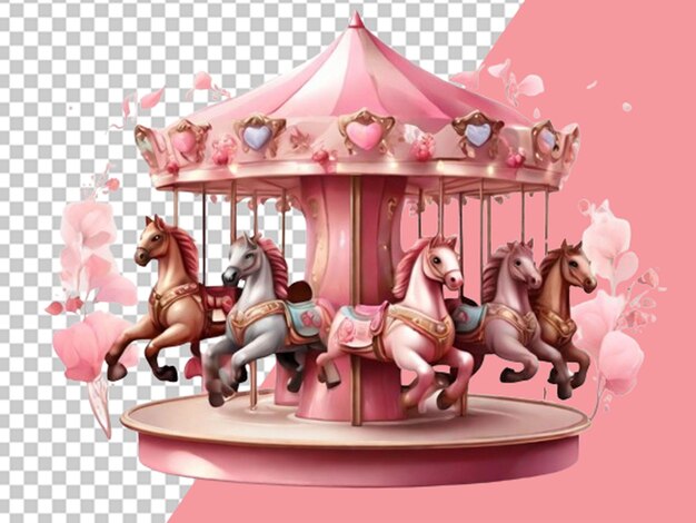 PSD pink carousel with cute horses