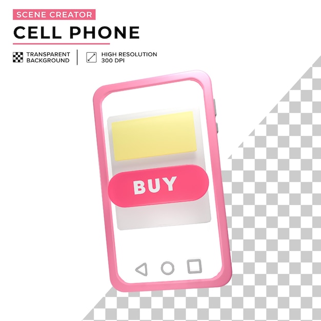 Pink cartoon cell phone 3d render for scenery creation