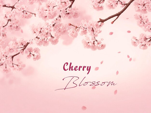 Pink cherry blossoms gently falling against a serene background