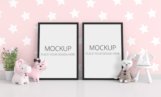 Pink child room with frame mockup