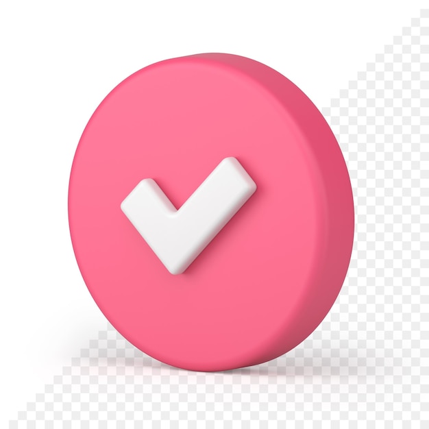 Pink circled check mark isometric button success option realistic 3d icon