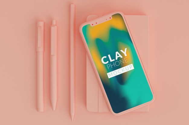 Mockup di telefono di argilla rosa