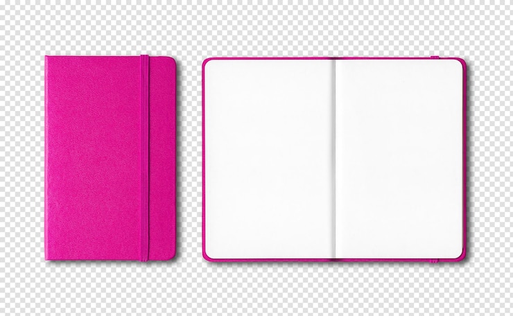 PSD pink closed and open notebooks isolated on transparent background