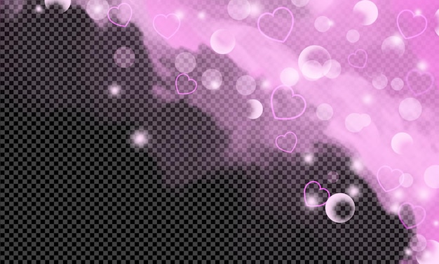 PSD pink cloudy dust effect with hearts and bokeh on transparent background