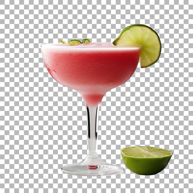PSD un cocktail rosa con un lime su uno sfondo trasparente