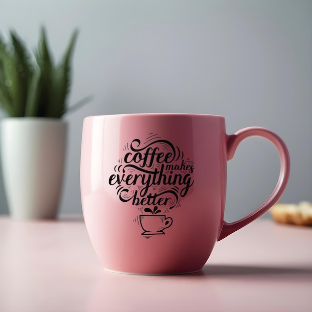 Pink coffee cup mug mockup psd