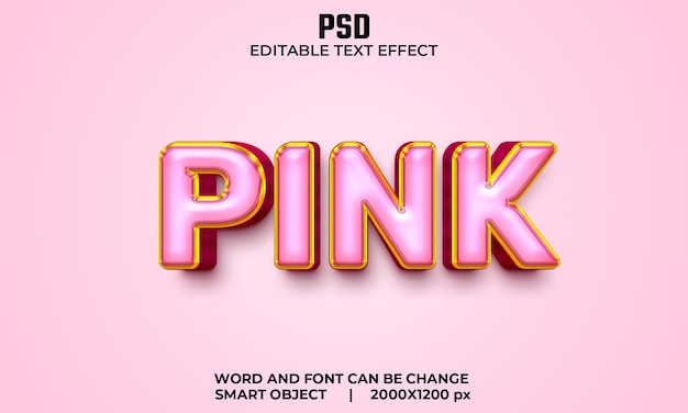 Effetto di testo modificabile 3d di colore rosa psd premium con sfondo