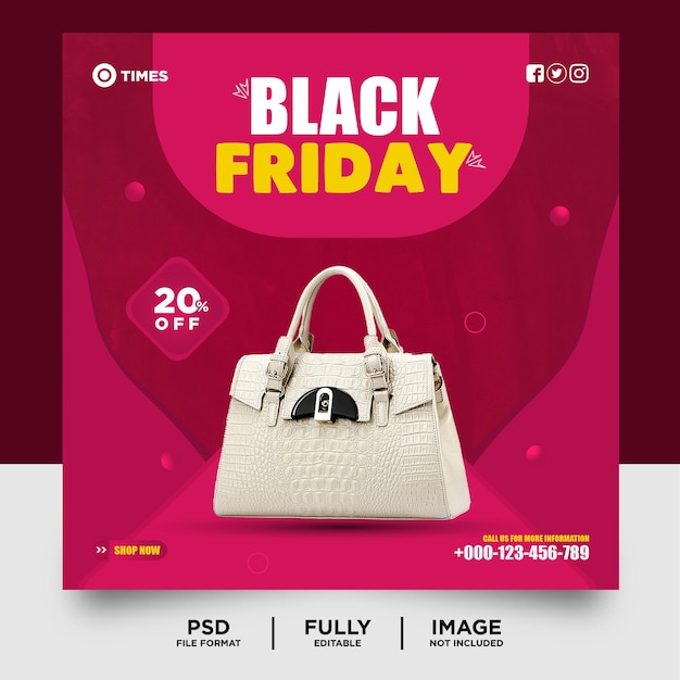 PSD pink color black friday sale social media banner