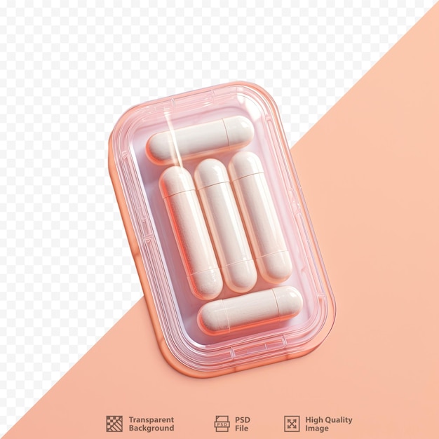 a pink container with a pink container of pills in it.