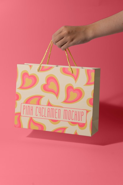 Pink cyclamen bag mockup