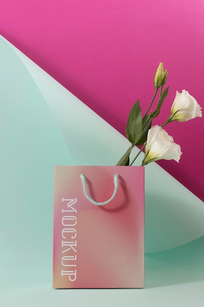 PSD pink cyclamen gift bag mockup