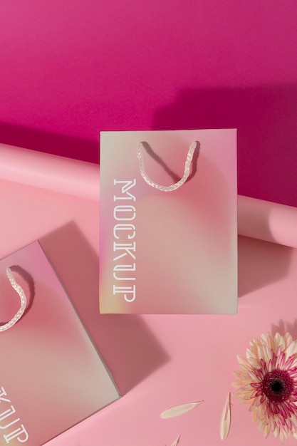 PSD pink cyclamen gift bag mockup