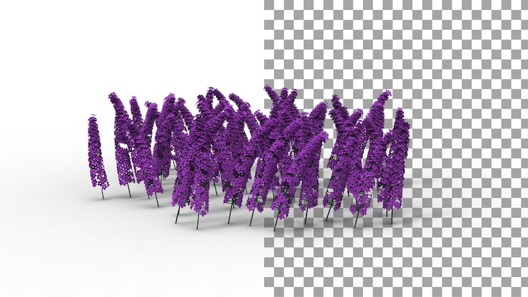 PSD 粉紅色 delphinium 花與影子 3d 渲染