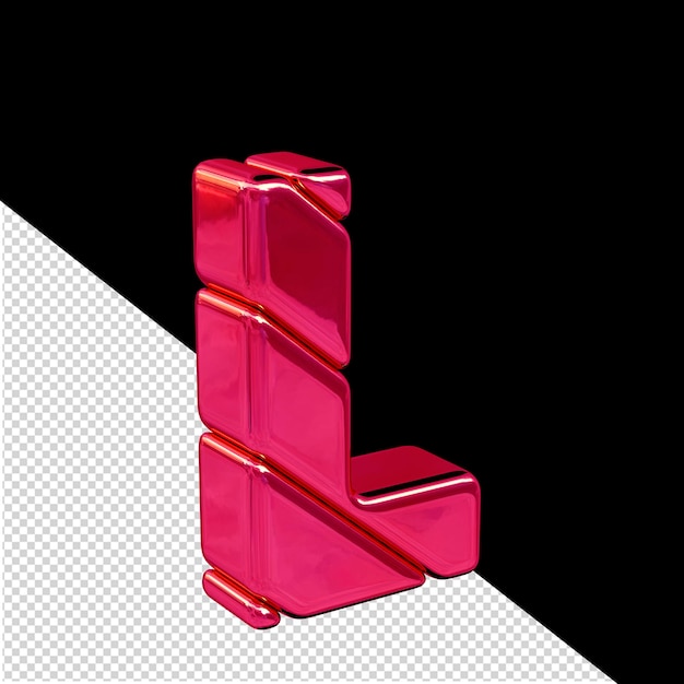 Vista del simbolo 3d del blocco diagonale rosa dalla lettera sinistra l