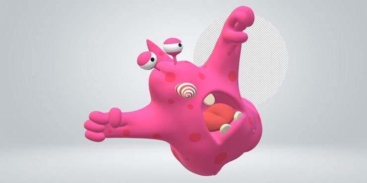 PSD a pink dinosaur with a white nose and two eyes