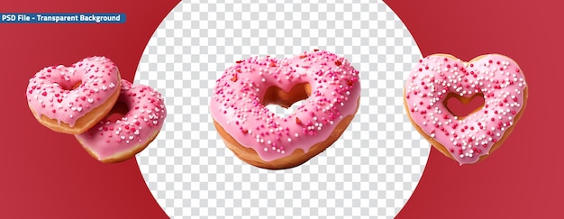 A pink donut in the shape of a heart set for valentines day