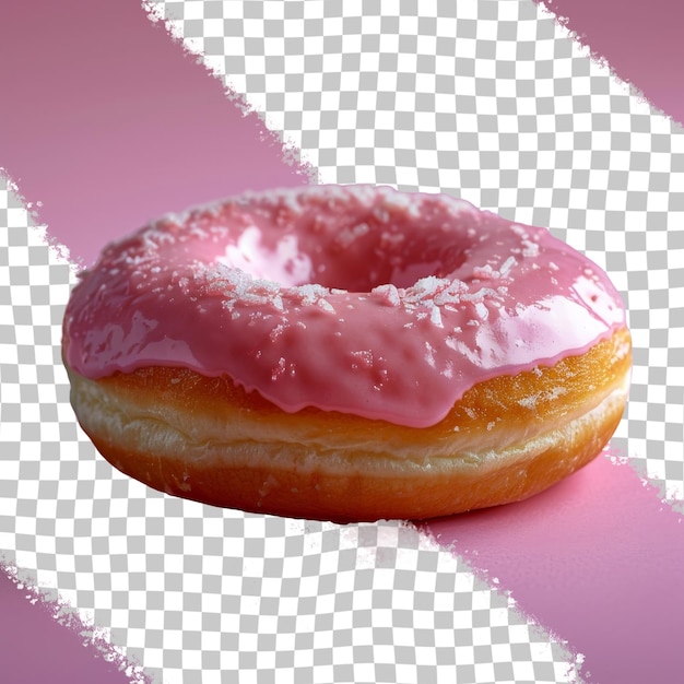 PSD a pink donut with pink icing and a pink background with a square pattern