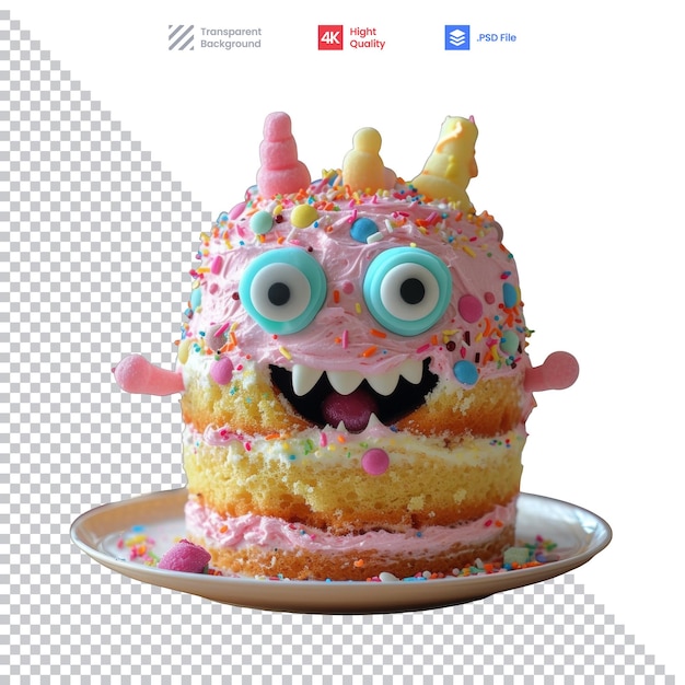 PSD pink donut with sprinkles and eyes