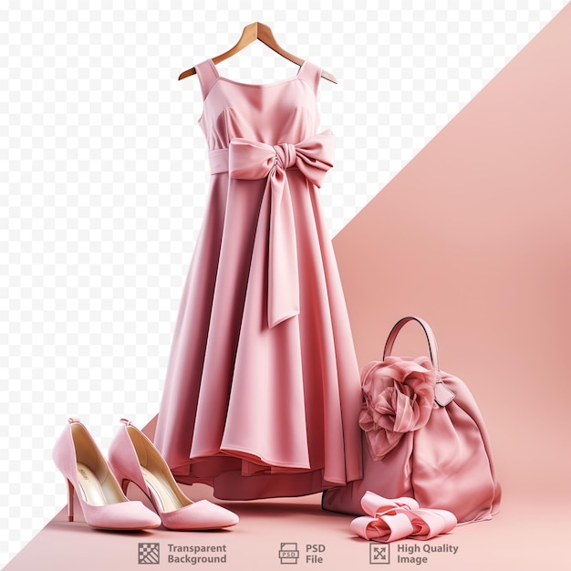 PSD pink dress scarf shoes handbag isolated