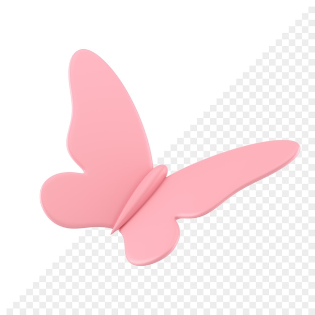 PSD pink elegant flying butterfly minimalist decorative festive element 3d icon realistic illustration