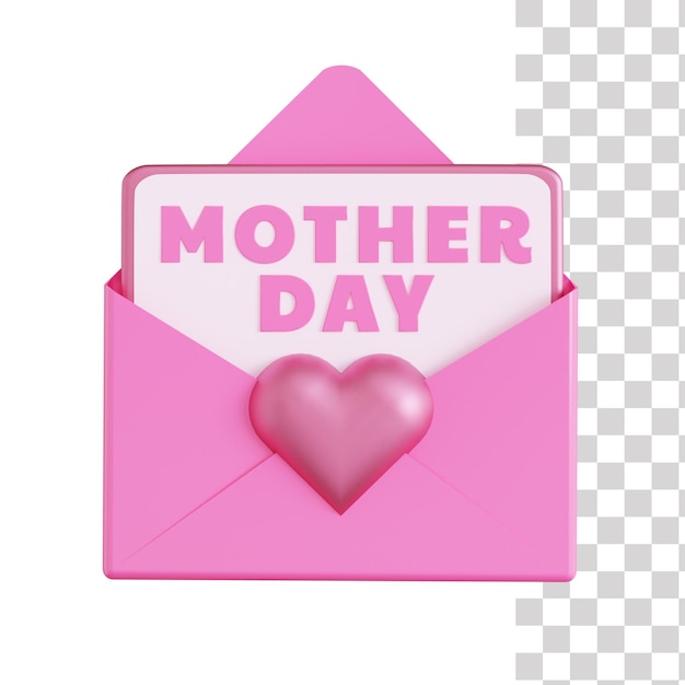 Pink envelope with a heart and the word mother day on it