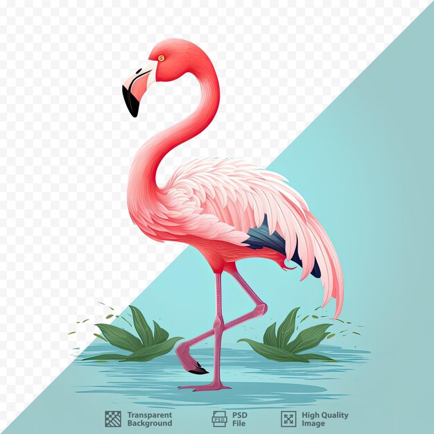 PSD a pink flamingo with a blue background and the words 