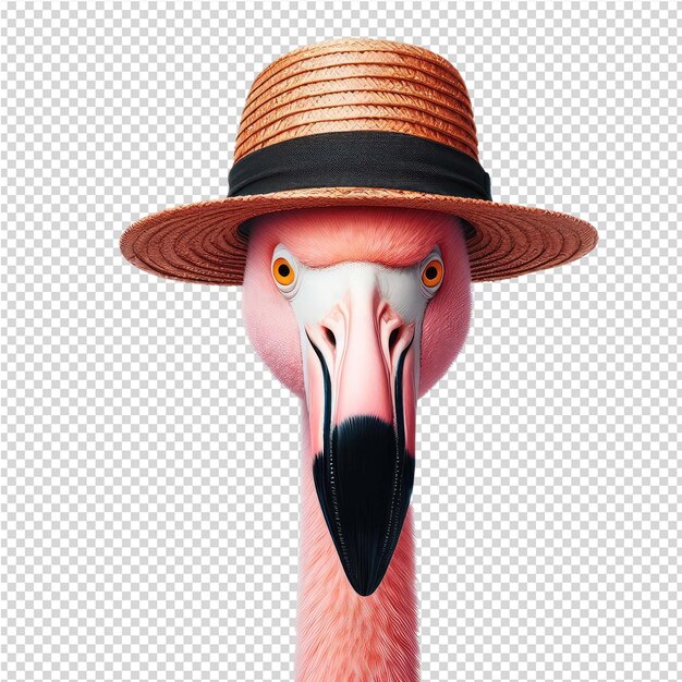 PSD a pink flamingo with a hat on its head