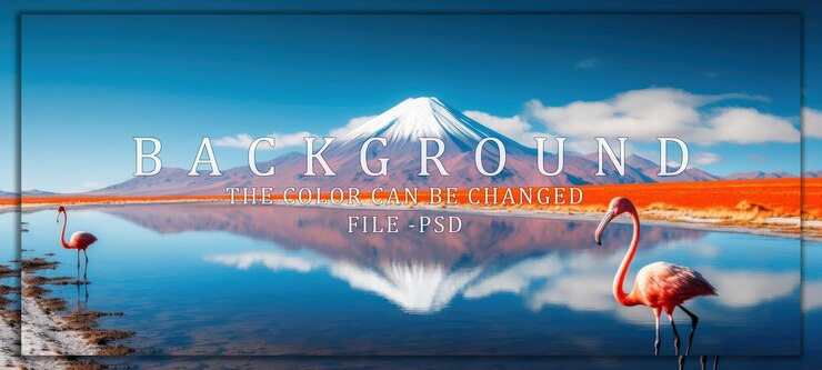 PSD ピンク の フラミンゴ は 壮大な 景色 で
