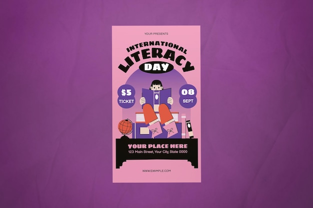 Pink flat design international literacy day instagram-verhaal