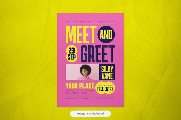 PSD pink flat design meet en greet flyer