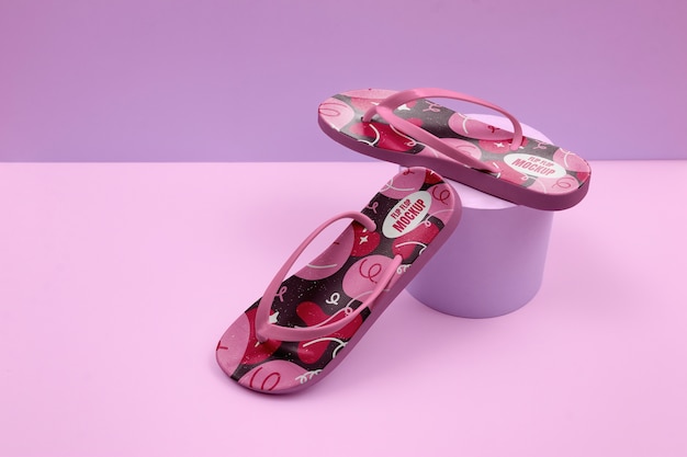 Pink flip flops in studio mockup