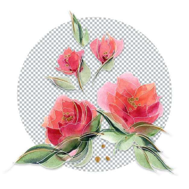 PSD pink floral composition with delicate fragrant rose flowers spring mood with nature ditsy bouquet