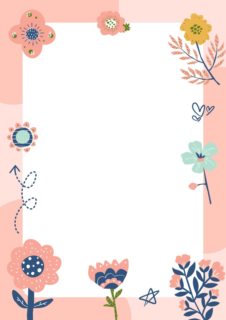 PSD ピンクのイラストの花のページの境界