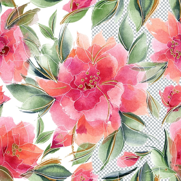 PSD粉红色花无缝模式与芬芳的玫瑰花夏季心情与自然ditsy装饰